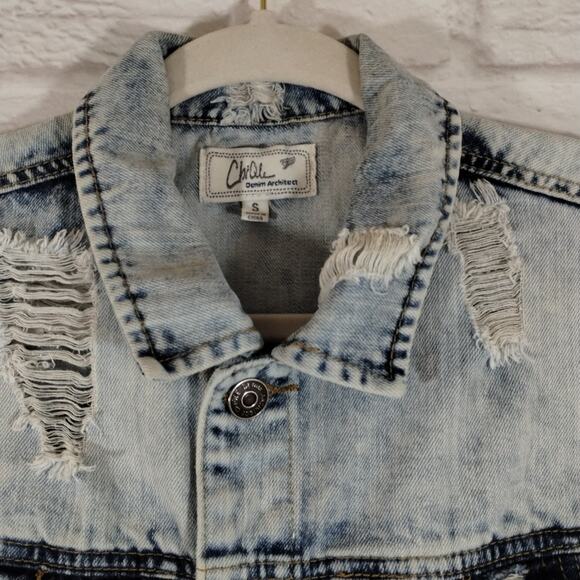 A Chiqle Denim Architect Light Acid Wash Distressed Ripped Denim Jean Vest S - Picture 2 of 11